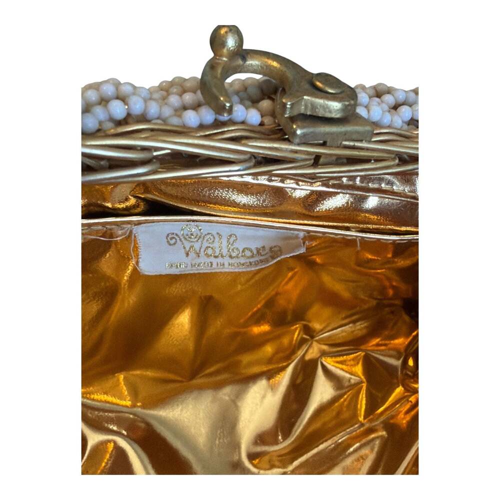 Vintage Walborg White Beaded Handbag with Gold Wire Frame - Picture 3 of 11